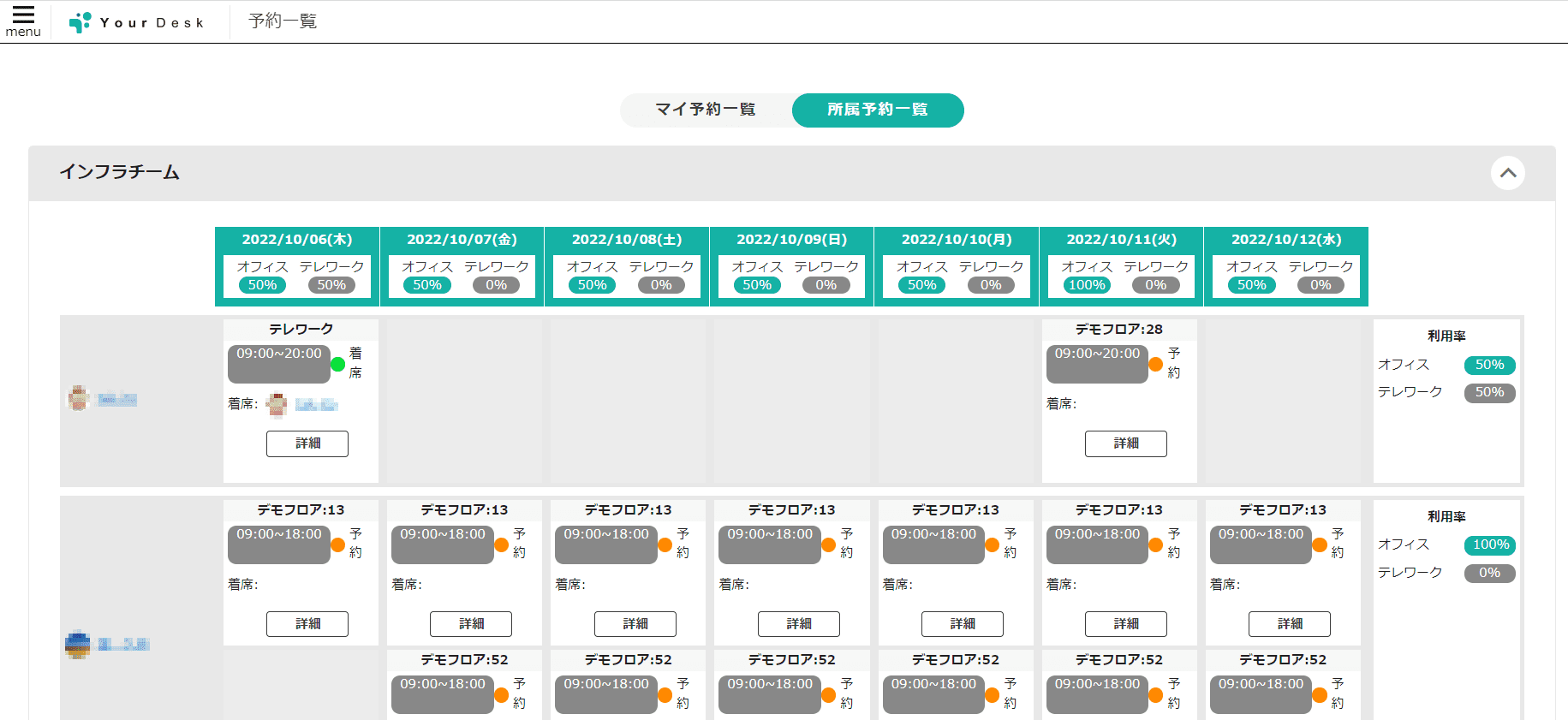 所属予定一覧